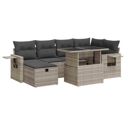 Sofasæt til haven 7 dele med hynder polyrattan lysegrå