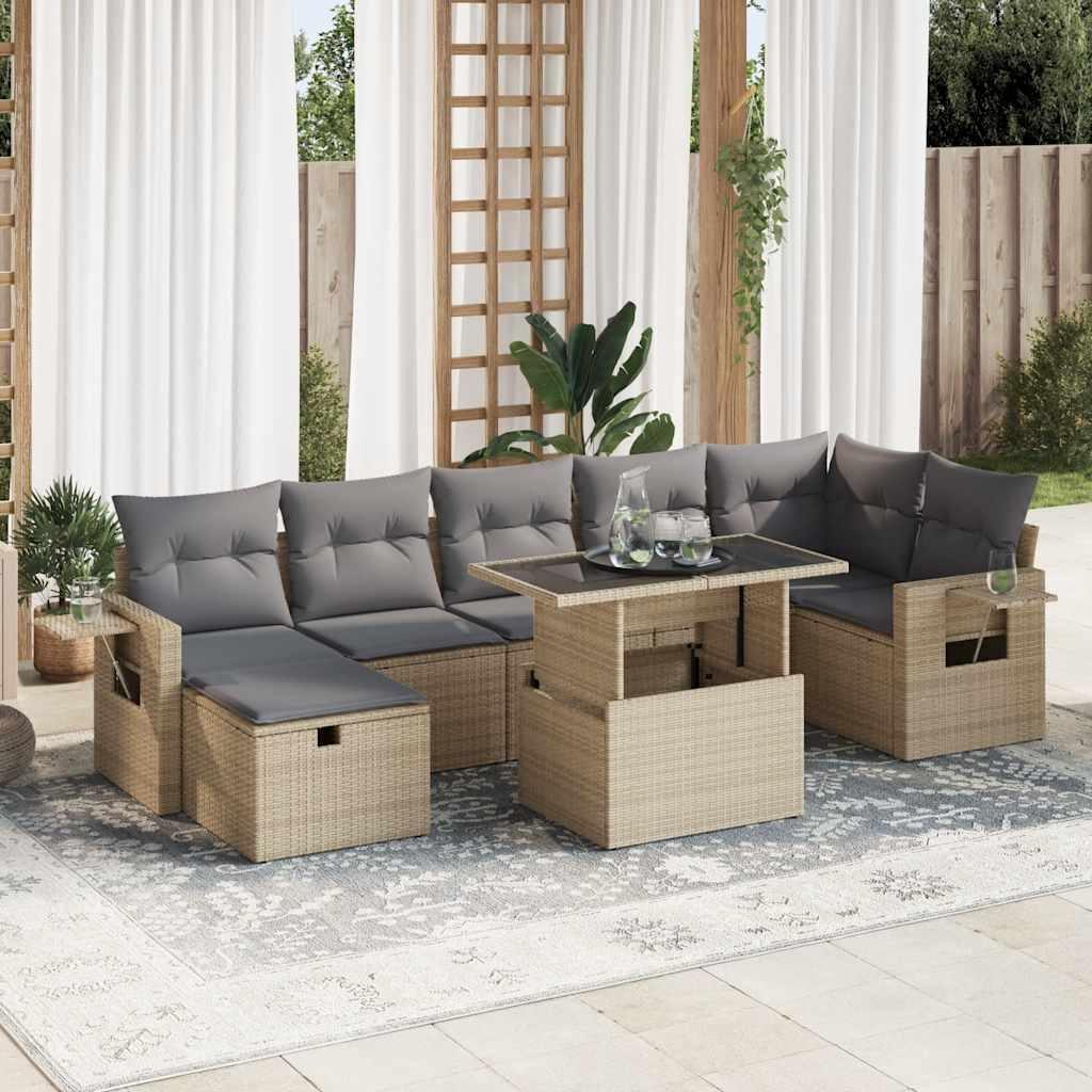 Sofasæt til haven 8 dele med hynder polyrattan beige