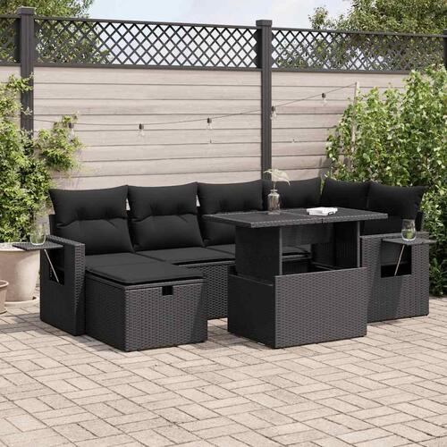 Sofasæt til haven 7 dele med hynder polyrattan sort