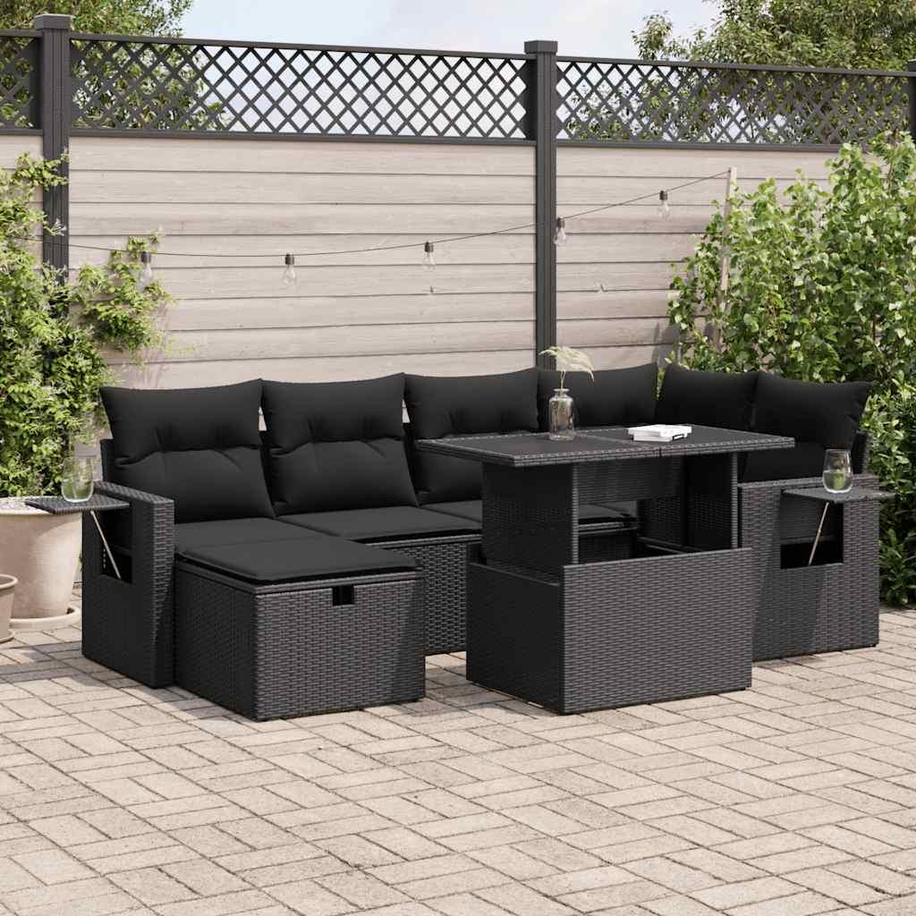 Sofasæt til haven 7 dele med hynder polyrattan sort