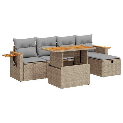 Sofasæt til haven 6 dele med hynder polyrattan beige
