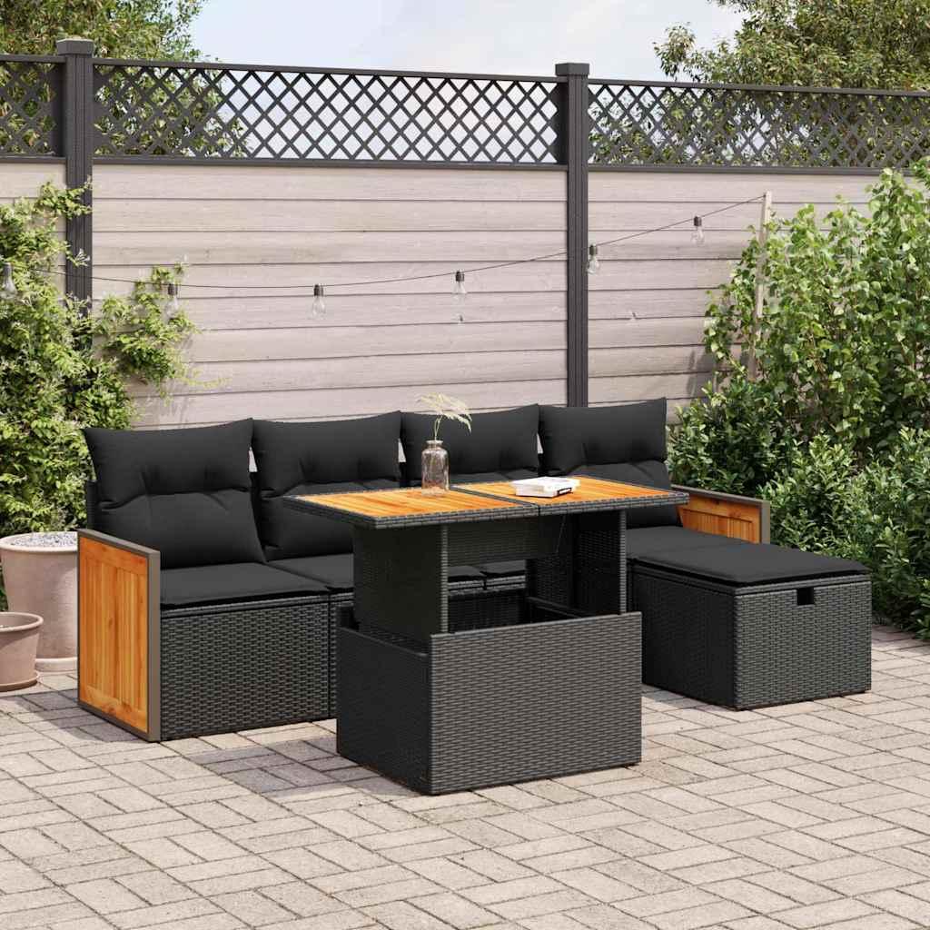 Sofasæt til haven 6 dele med hynder polyrattan sort