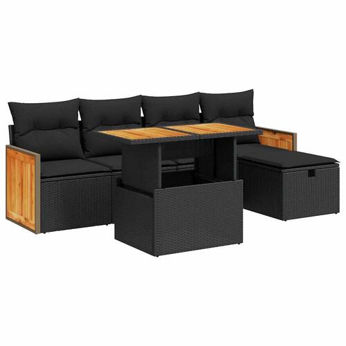 Sofasæt til haven 6 dele med hynder polyrattan sort