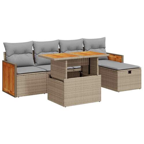 Sofasæt til haven 6 dele med hynder polyrattan beige