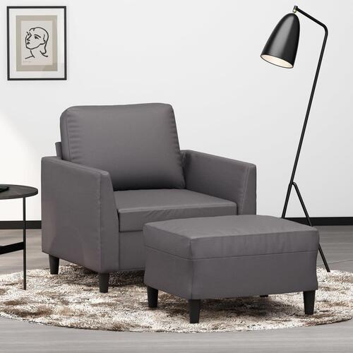 Sofastol med fodskammel 60 cm kunstlæder grå