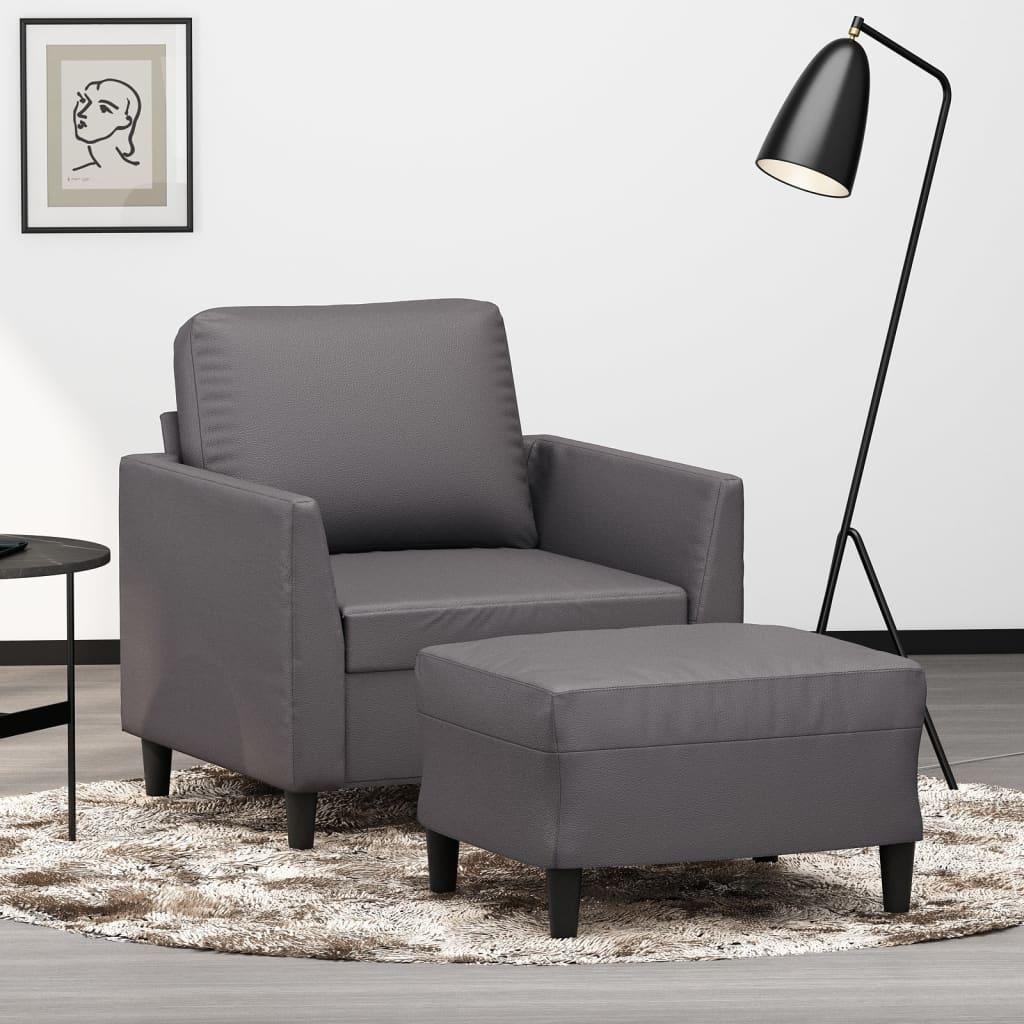 Sofastol med fodskammel 60 cm kunstlæder grå