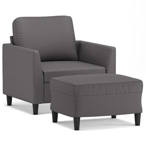 Sofastol med fodskammel 60 cm kunstlæder grå