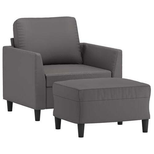 Sofastol med fodskammel 60 cm kunstlæder grå