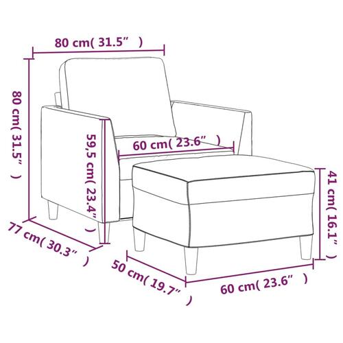 Sofastol med fodskammel 60 cm kunstlæder grå