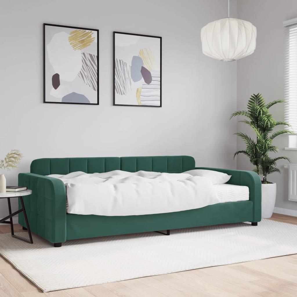 Daybed med madras 100x200 cm velour mørkegrøn billede