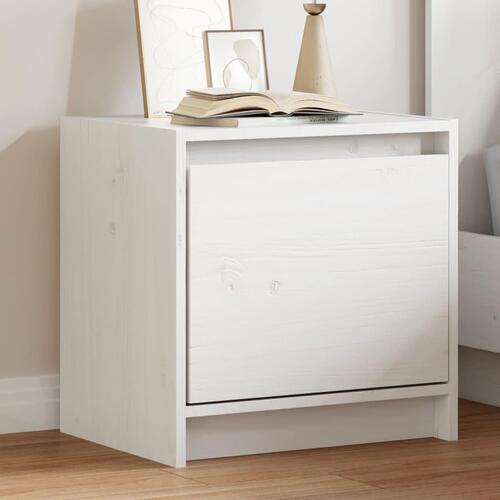 Sengebord 40x30,5x40 cm massivt fyrretræ hvid