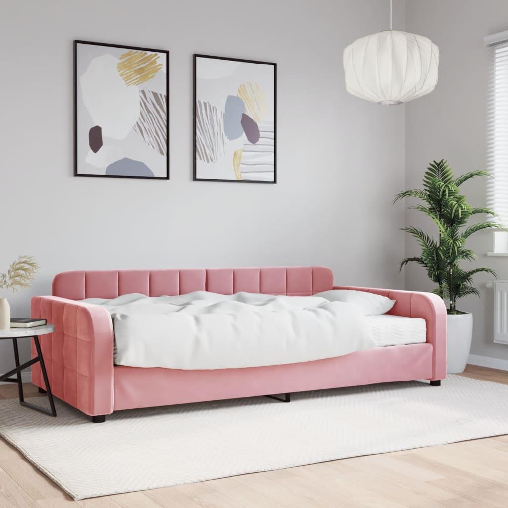 Daybed med madras 100x200 cm velour pink billede