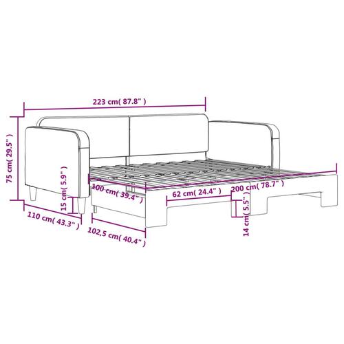 Daybed med udtræk 100x200 cm stof cremefarvet