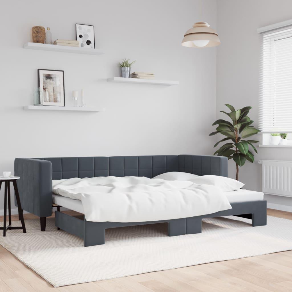 Daybed med udtræk 80x200 cm velour mørkegrå billede
