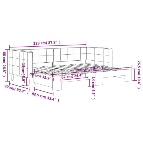 Daybed med udtræk 80 x 200 cm velour - mørkegrå