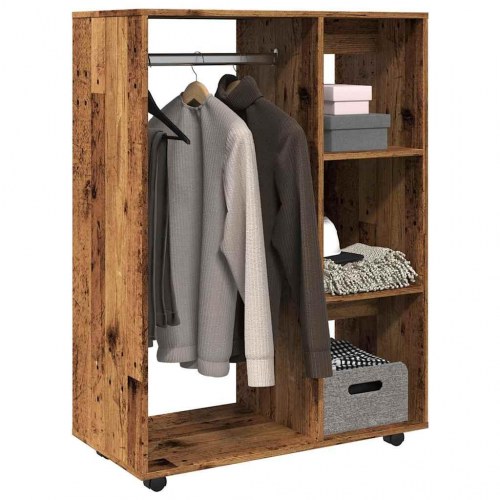 Garderobeskab på hjul 80×40×110 cm - antikt trælook