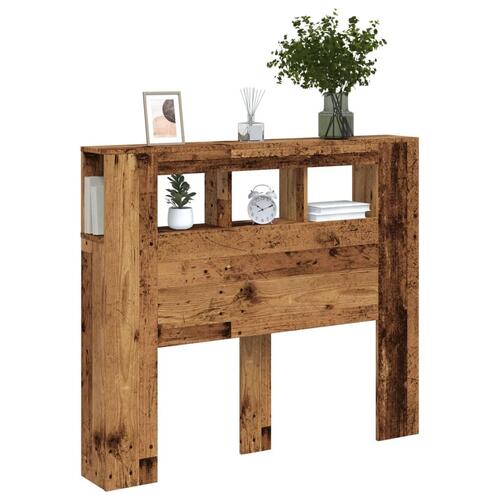 Sengegavl med LED 120x18,5x103,5 cm konstrueret træ antikt træ