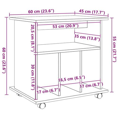 Rullebord 60x45x60 cm konstrueret træ kunsteg
