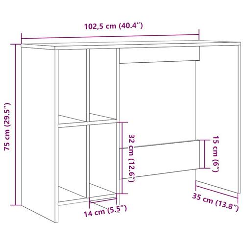 Skrivebord 102,5x35x75 cm konstrueret træ kunsteg