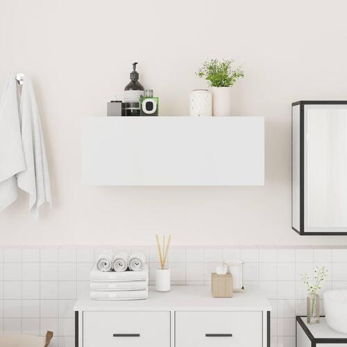 Væghængt badeværelsesskab 80x25x30 cm konstrueret træ hvid