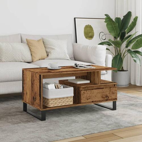 Sofabord 90x49x45 cm konstrueret træ antikt trælook