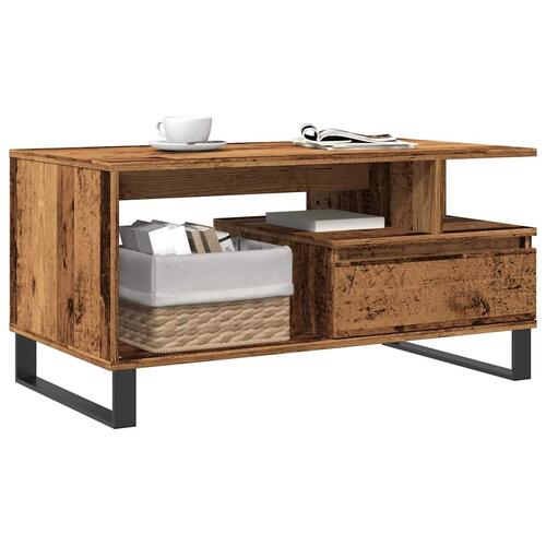 Sofabord 90x49x45 cm konstrueret træ antikt trælook