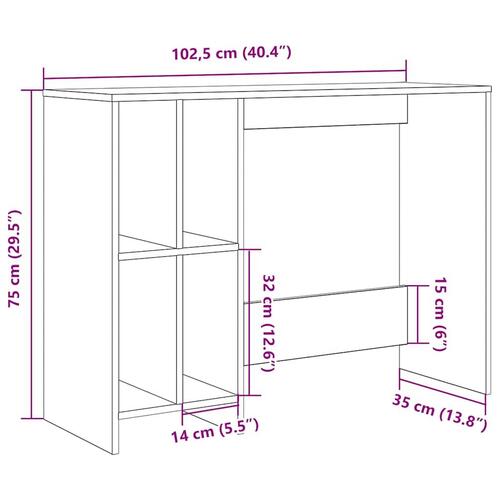 Skrivebord 102,5x35x75 cm konstrueret træ antikt træ