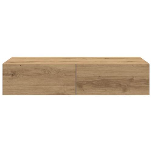 Væghylde med skuffer 80x33x17 cm konstrueret træ egetræsfarve