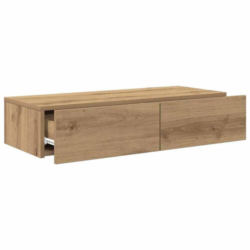 Væghylde med skuffer 80x33x17 cm konstrueret træ egetræsfarve
