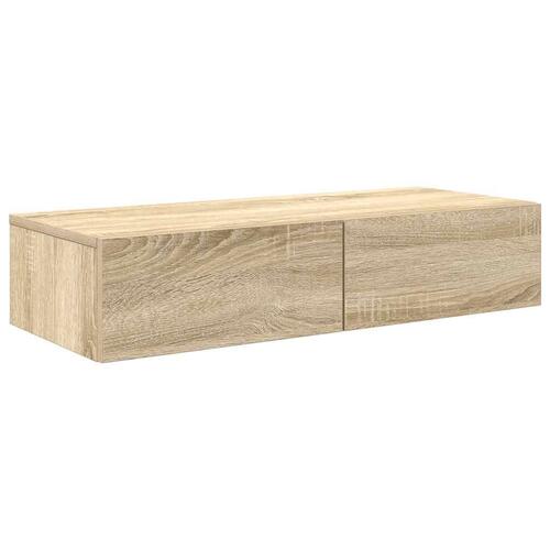 Væghylde med skuffer 80x33x17 cm konstrueret træ sonoma-eg