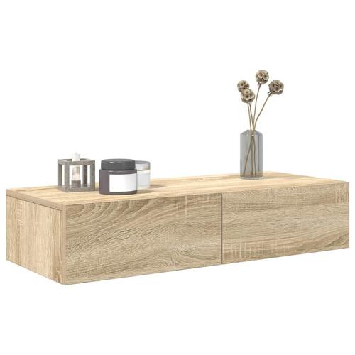 Væghylde med skuffer 80x33x17 cm konstrueret træ sonoma-eg