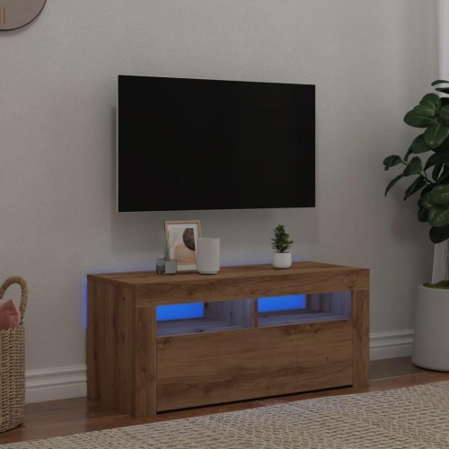 Tv-bord med LED-lys - 90×35×40 cm i kunsteg