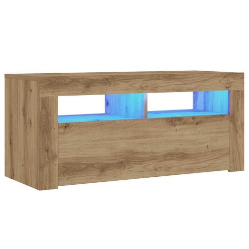 Tv-bord med LED-lys - 90×35×40 cm i kunsteg