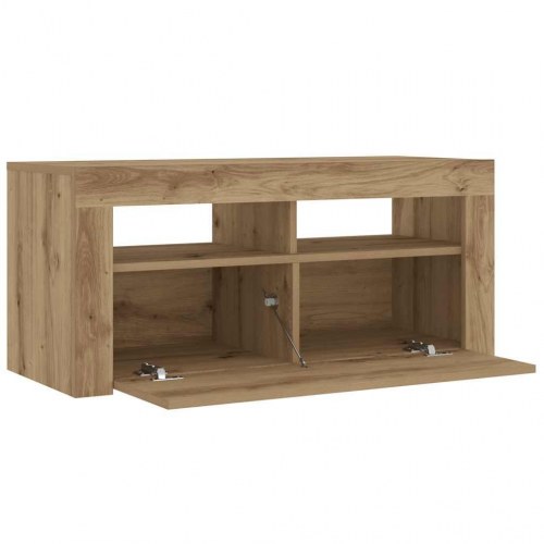 Tv-bord med LED-lys - 90×35×40 cm i kunsteg