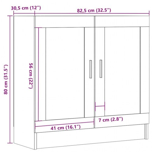 Bogskab med glaslåger - 82,5×30,5×80 cm, konstrueret træ, antikt træ