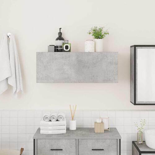 Væghængt badeværelsesskab 80x25x30 cm konstrueret træ betongrå