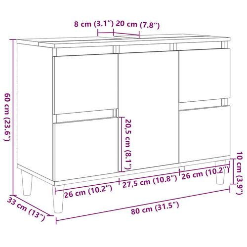Underskab til håndvask 80x33x60 cm konstrueret træ betongrå