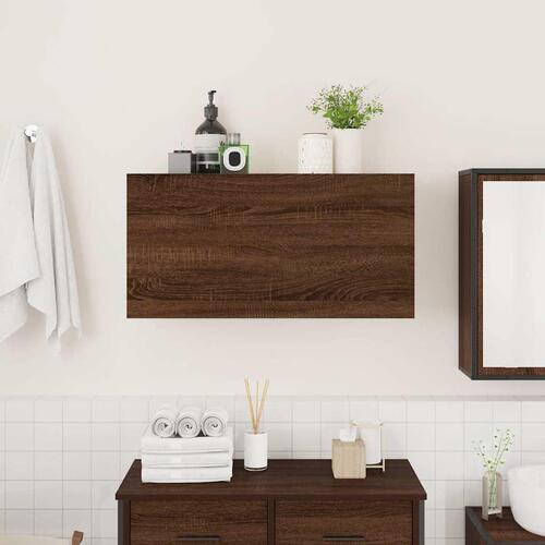 Væghængt badeværelsesskab 80x25x40 cm konstrueret træ brun eg