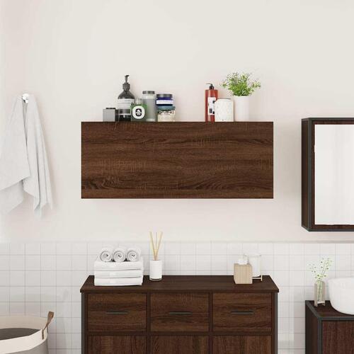 Væghængt badeværelsesskab 100x25x40 cm konstrueret træ brun eg