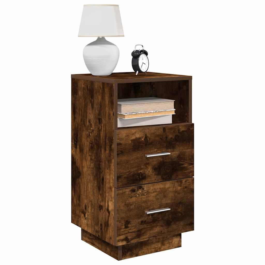 Sengeborde 2 stk. med 2 skuffer 36x36x68 cm røget egetræsfarve