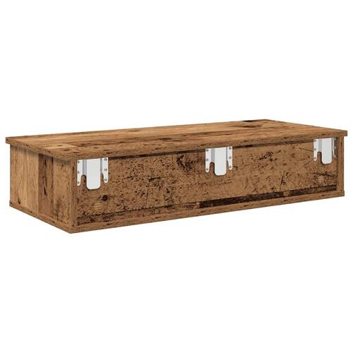 Væghylde med skuffer 80x34x17 cm konstrueret træ antikt træ