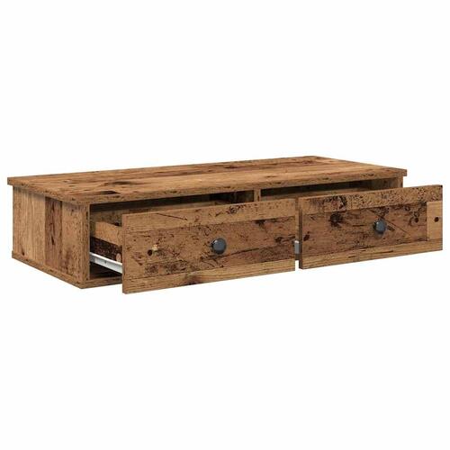 Væghylde med skuffer 80x34x17 cm konstrueret træ antikt træ