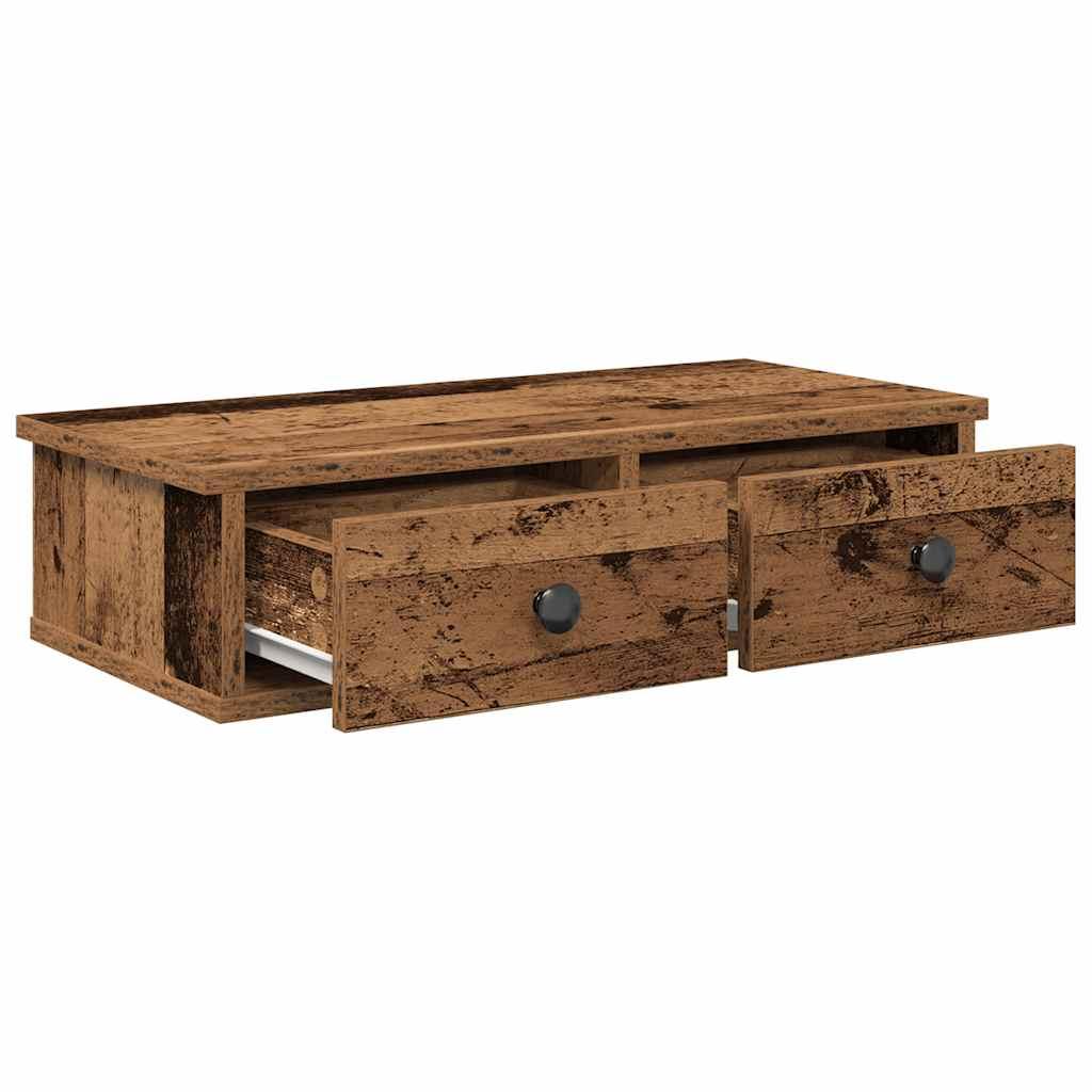 Væghylde med skuffer 60x28x15 cm konstrueret træ antikt træ