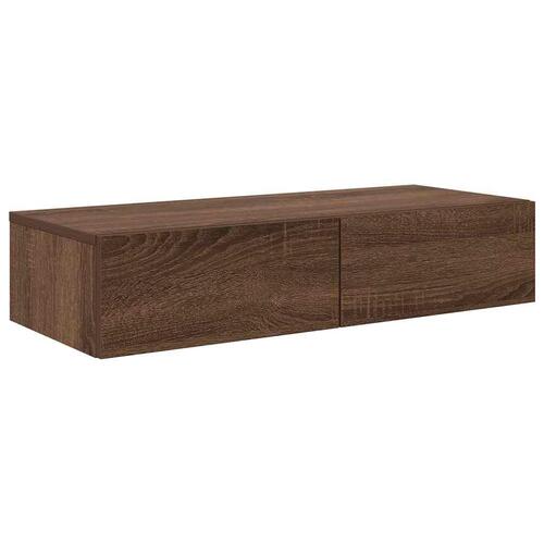 Væghylde med skuffer 80x33x17 cm konstrueret træ brun eg