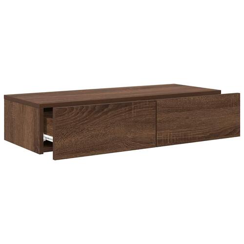 Væghylde med skuffer 80x33x17 cm konstrueret træ brun eg