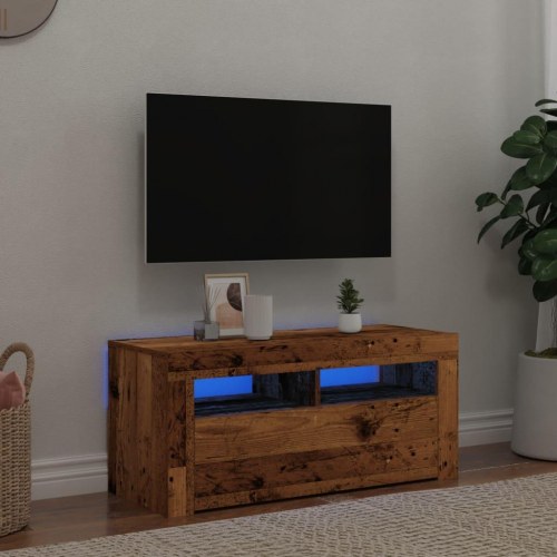 Tv-bord med LED-lys 90×35×40 cm - konstrueret træ, antikt træ