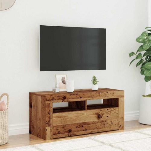 Tv-bord med LED-lys 90×35×40 cm - konstrueret træ, antikt træ