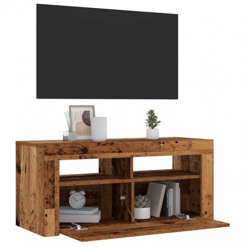 Tv-bord med LED-lys 90×35×40 cm - konstrueret træ, antikt træ