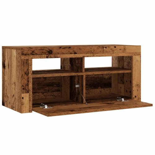 Tv-bord med LED-lys 90×35×40 cm - konstrueret træ, antikt træ
