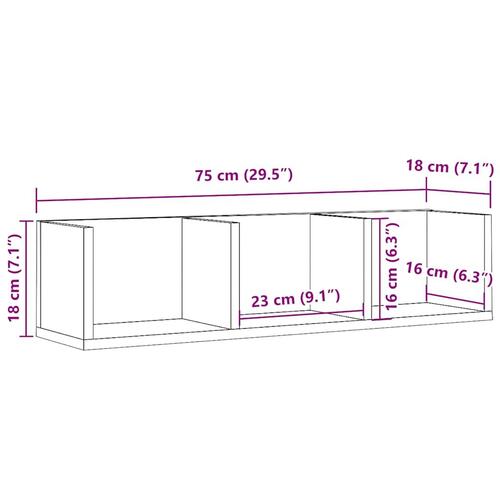 Væghylde til cd'er 75x18x18 cm konstrueret træ kunsteg